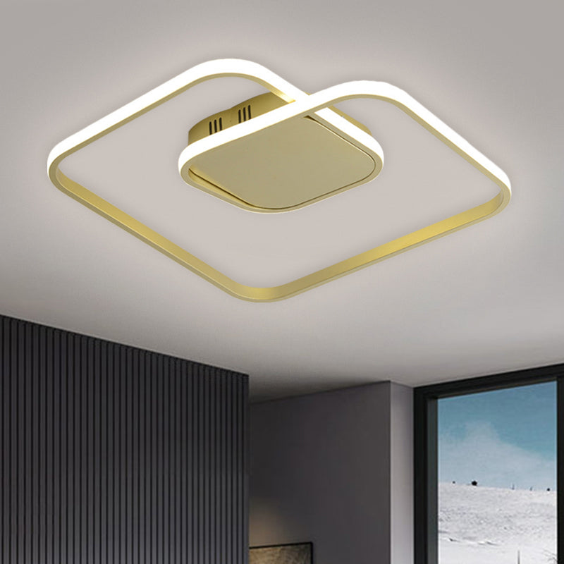 Sleek Metallic Square Led Ceiling Flush Mount Light In Black/White/Gold Shades With Warm/White/3