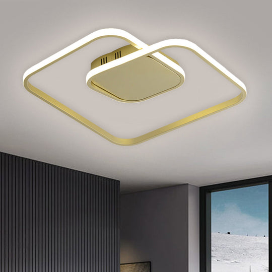 Sleek Metallic Square Led Ceiling Flush Mount Light In Black/White/Gold Shades With Warm/White/3