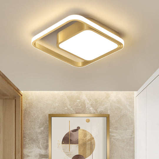 Modern Gold Square Flush Mount Led Metal Light Fixture For Corridors - Customizable In 7 Days