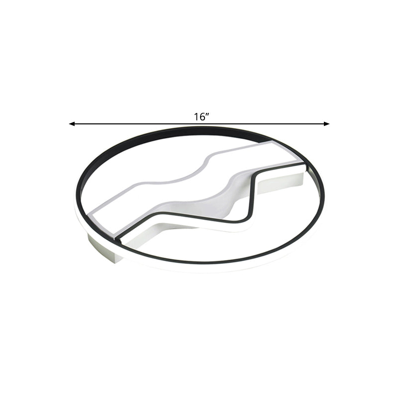 Minimalist Led Restaurant Ceiling Lamp: Round Metallic Shade 16’/19.5’ Wide Flush Mount Black