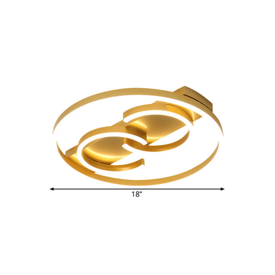 Modernist Metal Led Semi Flush Mount Gold Ceiling Light With Warm/White Lighting 18’/21.5’ Width