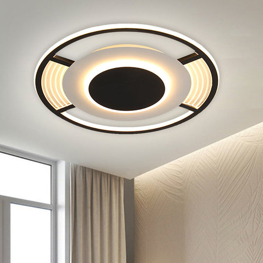 Modern Led Acrylic Round Close To Ceiling Lamp In Black/Gold - Flush Mount With 3 Color Light