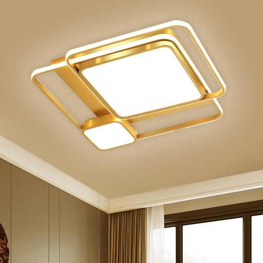 Modern Led Metal Rectangular Ceiling Light Fixture In Gold Flush Mount 21’/23.5’ Width -