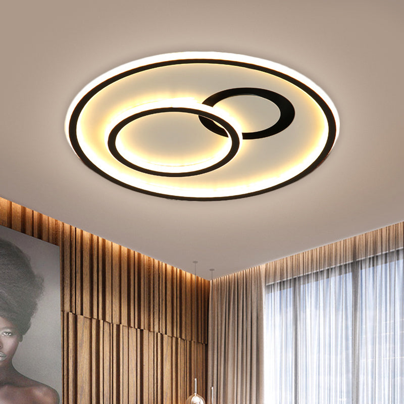 16’/19.5’ Modern Round Flush Lamp Metallic Led Ceiling Fixture Black 3 Color Light - Perfect