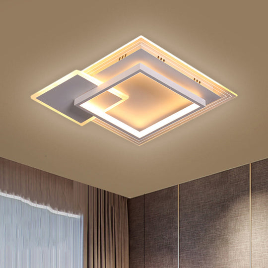 Contemporary Led White Ceiling Light With Warm/White - Metal Square Flushmount 16.5/20.5 / 16.5