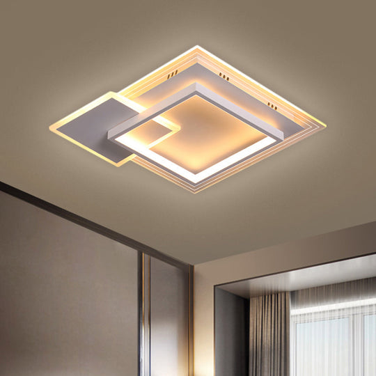 Contemporary Led White Ceiling Light With Warm/White - Metal Square Flushmount 16.5’/20.5