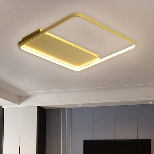 18’/21.5’ Gold Square Led Bedroom Ceiling Lamp - Modern Semi Mount Light With Warm/White