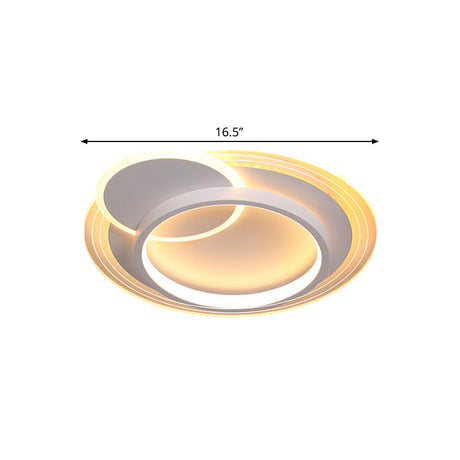 Minimalistic Led Ceiling Flush Mount Lamp Metallic Round Design 16.5’/20.5’ Wide Warm/White Light
