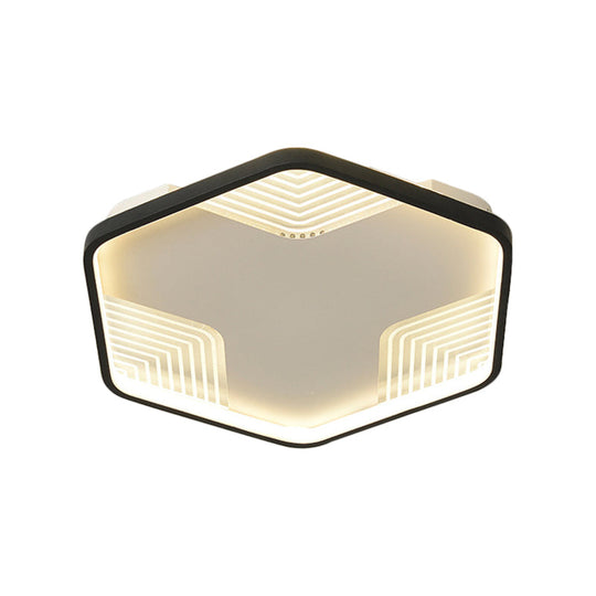 Simple Black Led Ceiling Lamp - Kitchen Flush Mount With Acrylic Hexagon Shade In Warm/White Light