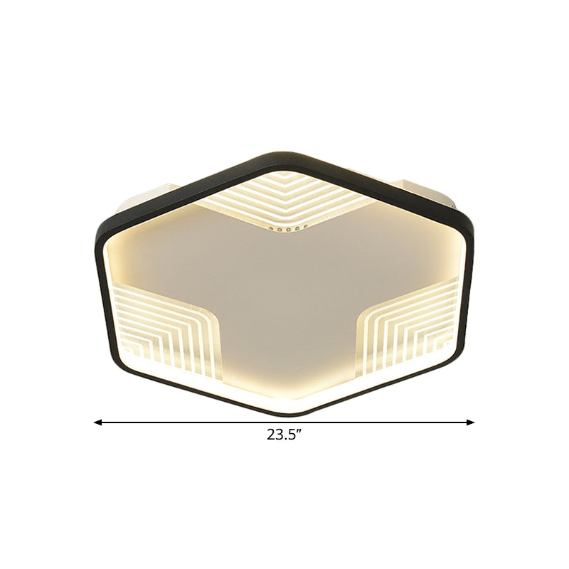 Simple Black Led Ceiling Lamp - Kitchen Flush Mount With Acrylic Hexagon Shade In Warm/White Light