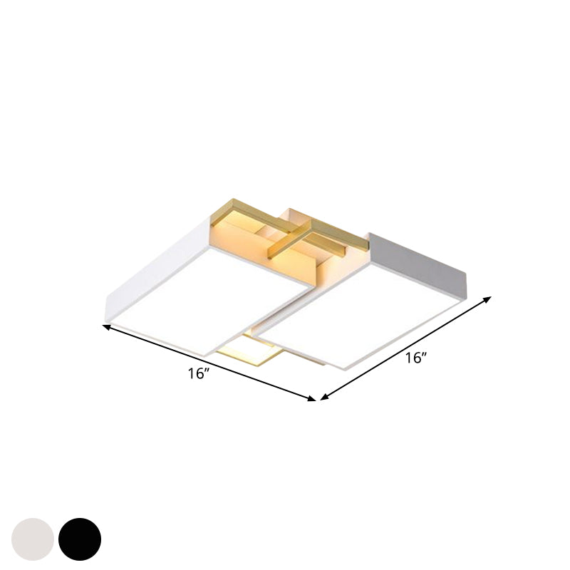 Modern Metal Led Flush Mount Light In Black/Gold Finish 16/19.5 Width With Warm/White