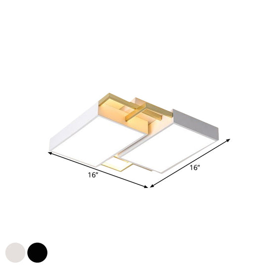 Modern Metal Led Flush Mount Light In Black/Gold Finish 16/19.5 Width With Warm/White