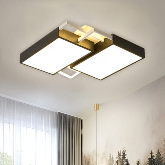 Modern Metal Led Flush Mount Light In Black/Gold Finish 16/19.5 Width With Warm/White