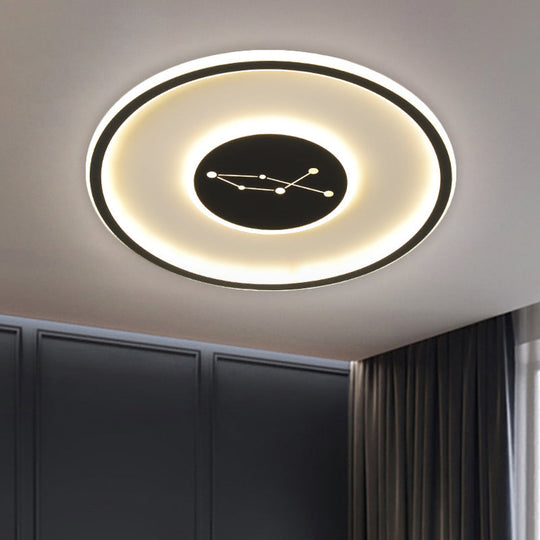 Modern Led Flush Mount Ceiling Lamp - Sleek Acrylic Design With Adjustable Light Color Black Finish