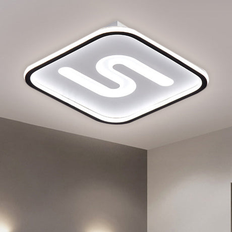 16/19.5 Modern Black/Gold Led Flush Mount With Warm/White Light And S-Shaped Design - Metal Square