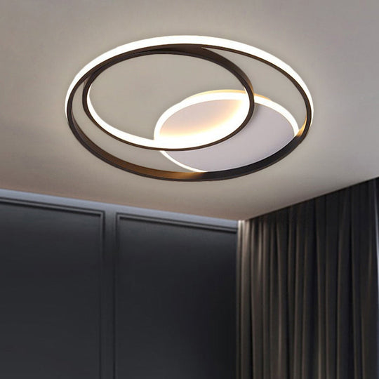 18’/21.5’ Simple Round Led Ceiling Flushmount Fixture In Black Warm/White Light
