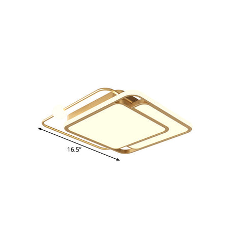 Simple Style Gold Square Led Ceiling Mounted Flush Lamp In Warm/White Light 16.5/20.5 Width