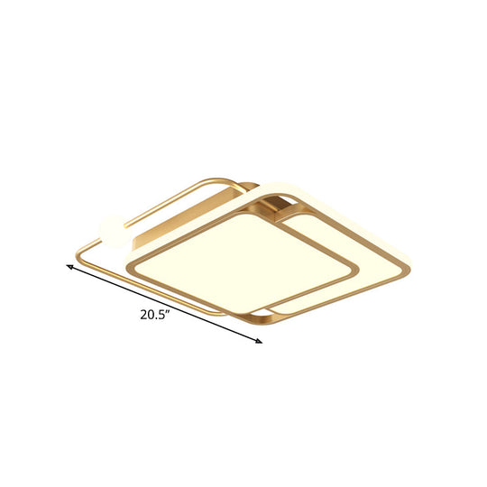 Simple Style Gold Square Led Ceiling Mounted Flush Lamp In Warm/White Light 16.5’/20.5’ Width
