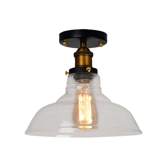 Vintage Barn Semi-Mounted Ceiling Light With Clear/Amber Glass Shade - Ideal For Bedroom 1 Bulb