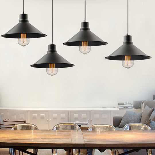 Vintage Metal Conic Hanging Ceiling Light - Stylish Retro Pendant For Dining Table Black Finish