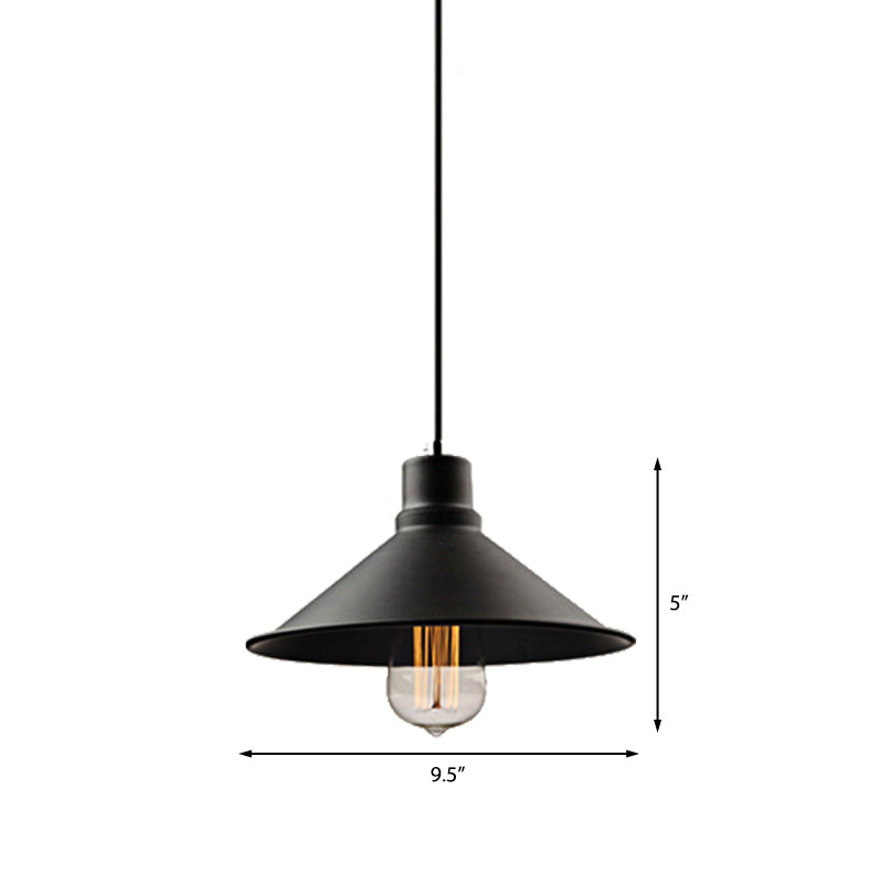 Vintage Metal Conic Hanging Ceiling Light - Stylish Retro Pendant For Dining Table Black Finish