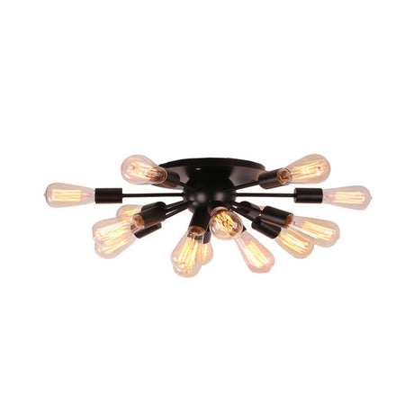 Vintage Industrial Sputnik Multi-Light Ceiling Light In Black For Living Room