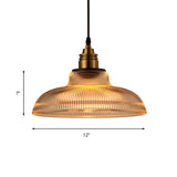 Farmhouse Ribbed Glass Brass Pendant Ceiling Light - 1 Living Room Hanging Lamp