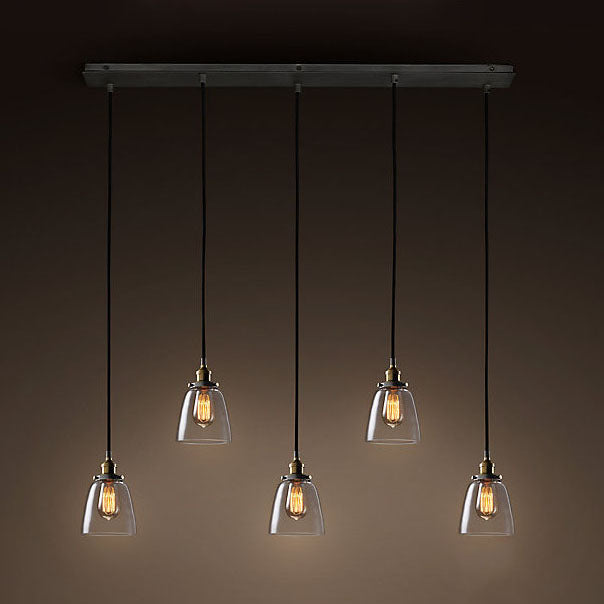 Clear Glass Multi Pendant Hanging Light Fixture With Vintage Charm - 3/4/5 Lights Aged Brass Finish