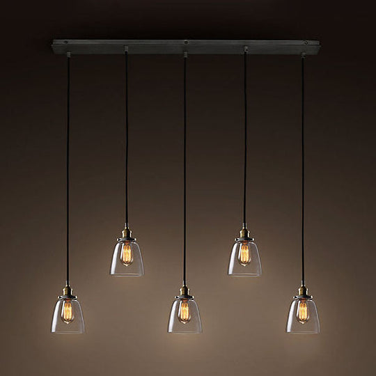 Clear Glass Multi Pendant Hanging Light Fixture With Vintage Charm - 3/4/5 Lights Aged Brass Finish