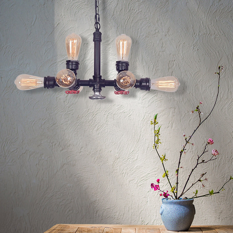 Vintage Style Island Pendant Light - 8 Head Bare Bulb Ceiling Fixture Bronze/Black Metal For Living