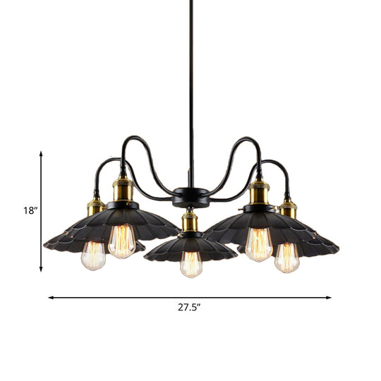 Industrial Metal Chandelier With Scalloped Design - Black Finish 5 Heads Indoor Pendant Lighting