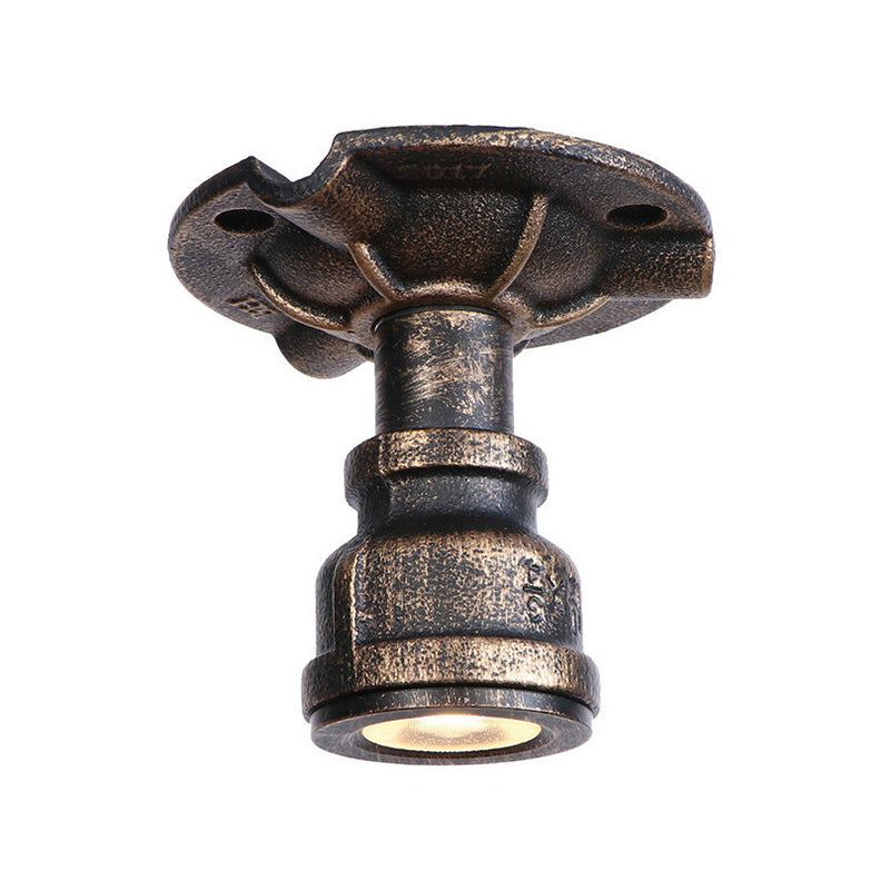 Rustic Industrial Antique Brass Water Pipe Ceiling Light With 1 Metal Semi Flush Mount - Perfect