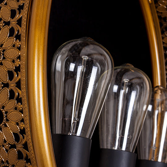 Metal Hanging Light: Brass Industrial Chandeliers - Bare Bulb 3-Light For Living Room