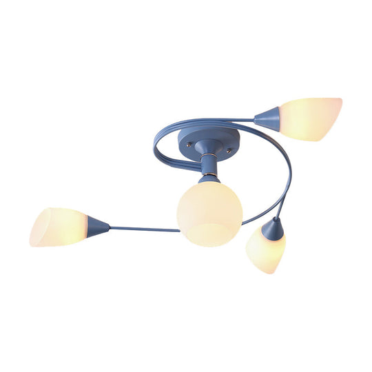 Curly Semi Flush Mount Ceiling Lamp With Nordic Iron & White Glass Shade - 4/6 Head Options In Grey