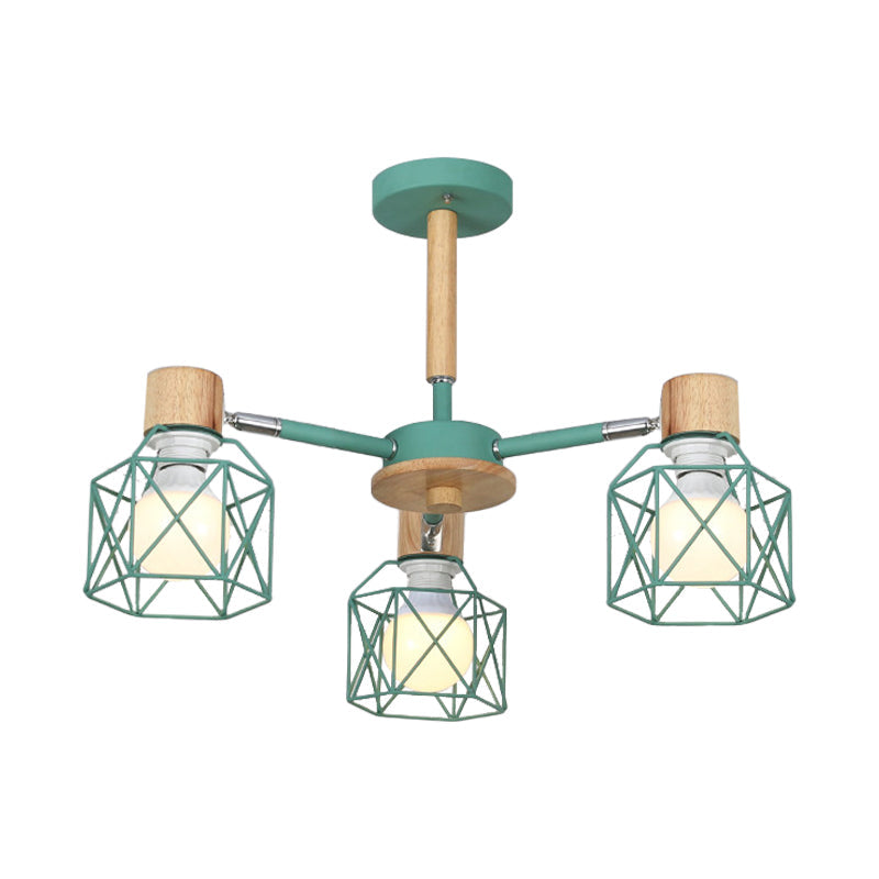 Nordic Iron Cage Semi - Flush Lamp With 3/6/8 - Head Black/Green/Gold Pendant Lighting For Ceiling