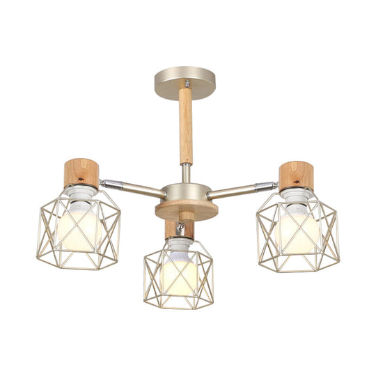 Nordic Iron Cage Semi - Flush Lamp With 3/6/8 - Head Black/Green/Gold Pendant Lighting For Ceiling