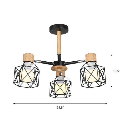 Nordic Iron Cage Semi - Flush Lamp With 3/6/8 - Head Black/Green/Gold Pendant Lighting For Ceiling