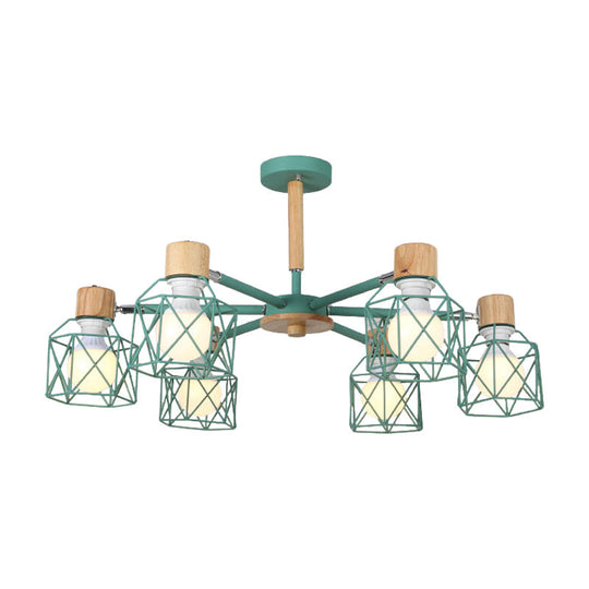 Nordic Iron Cage Semi - Flush Lamp With 3/6/8 - Head Black/Green/Gold Pendant Lighting For Ceiling