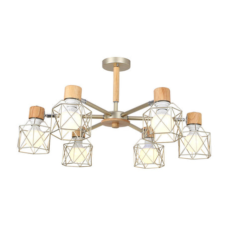 Nordic Iron Cage Semi-Flush Lamp With 3/6/8-Head Black/Green/Gold Pendant Lighting For Ceiling