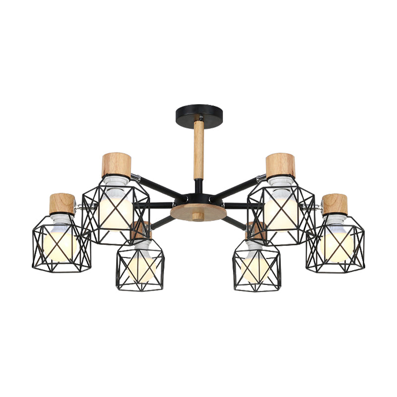 Nordic Iron Cage Semi - Flush Lamp With 3/6/8 - Head Black/Green/Gold Pendant Lighting For Ceiling