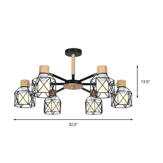 Nordic Iron Cage Semi - Flush Lamp With 3/6/8 - Head Black/Green/Gold Pendant Lighting For Ceiling