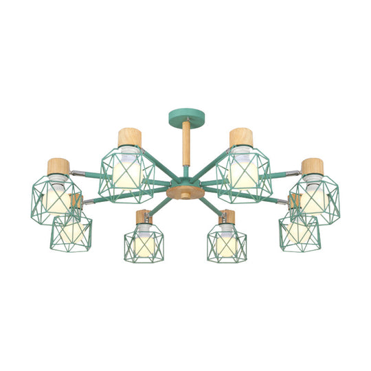 Nordic Iron Cage Semi - Flush Lamp With 3/6/8 - Head Black/Green/Gold Pendant Lighting For Ceiling