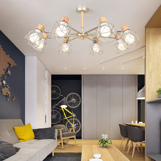 Nordic Iron Cage Semi - Flush Lamp With 3/6/8 - Head Black/Green/Gold Pendant Lighting For Ceiling