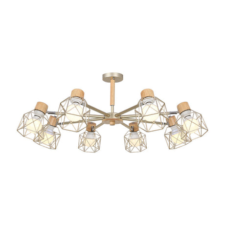 Nordic Iron Cage Semi-Flush Lamp With 3/6/8-Head Black/Green/Gold Pendant Lighting For Ceiling
