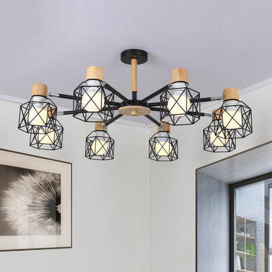 Nordic Iron Cage Semi - Flush Lamp With 3/6/8 - Head Black/Green/Gold Pendant Lighting For Ceiling