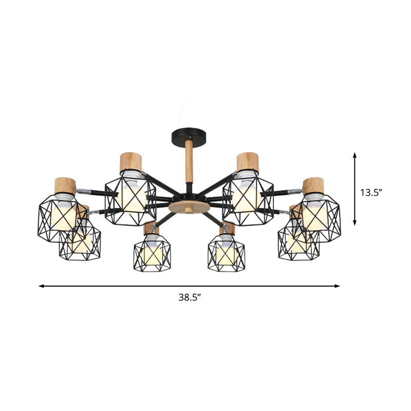 Nordic Iron Cage Semi - Flush Lamp With 3/6/8 - Head Black/Green/Gold Pendant Lighting For Ceiling