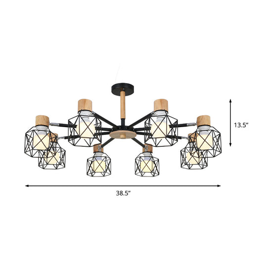 Nordic Iron Cage Semi - Flush Lamp With 3/6/8 - Head Black/Green/Gold Pendant Lighting For Ceiling