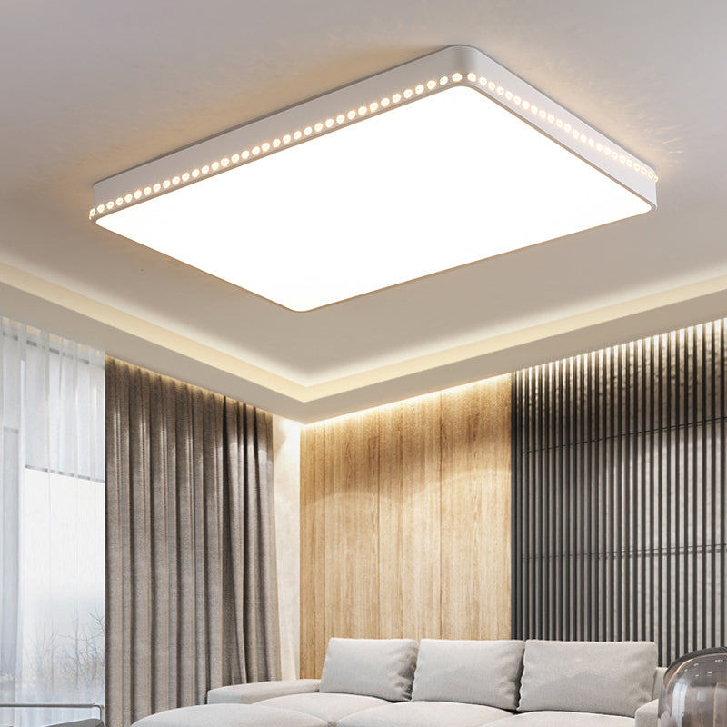 Modern Led Flush Mount Ceiling Light In White/Gold With Crystal Accents