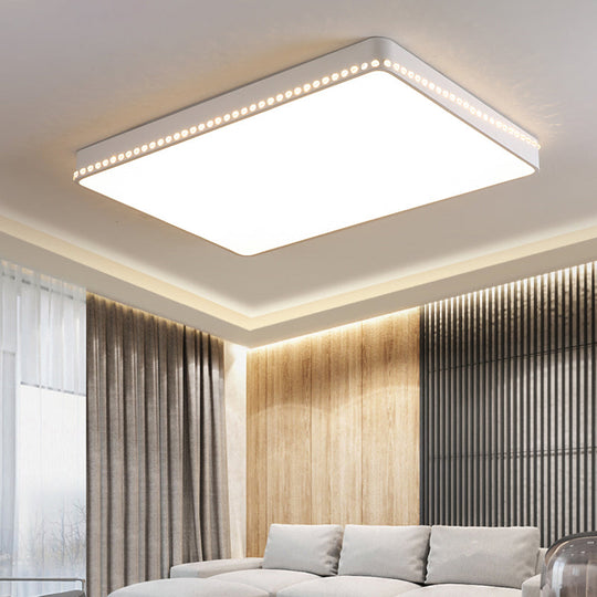 Modern Led Flush Mount Ceiling Light In White/Gold With Crystal Accents