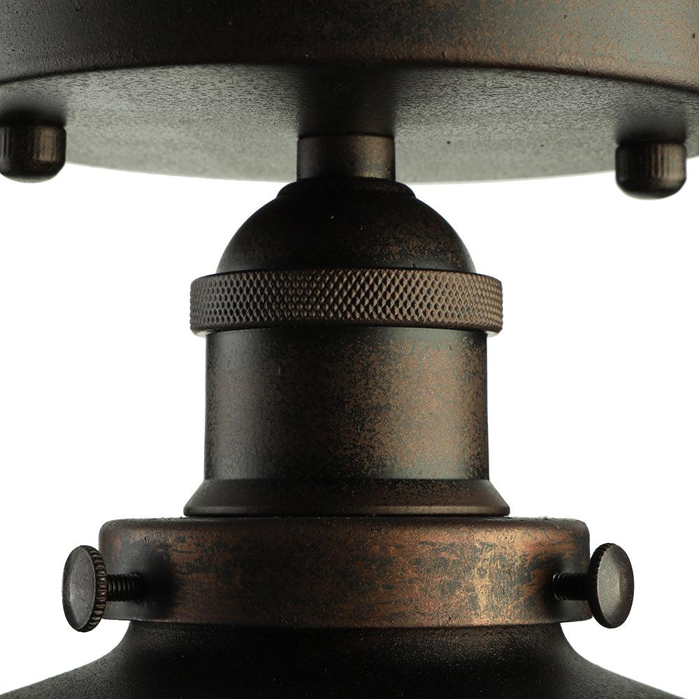 Retro Metallic Semi Flush Mount Ceiling Light - Black/Rust Cone Shade 1 Head Close To Lighting For